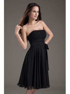 Chiffon Strapless Corset Black Knee Length Sash Cocktail Dress