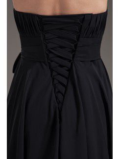 Chiffon Strapless Corset Black Knee Length Sash Cocktail Dress
