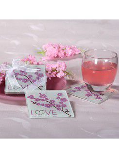 Cherry Blossom Love Glass Coasters (set of 2)