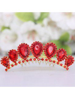 Red Rhinestiones and Zircons Wedding Headpiece