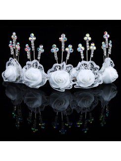 Aleación con diamantes de imitación y las flores del cordón de la boda casco nupcial