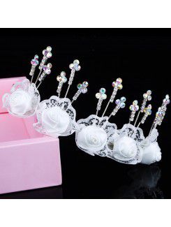 Alloy with Rhinestones and Lace Flowers Wedding Bridal Headpiece