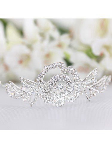 Mode legering blomma med zirkon och strass bröllop tiara