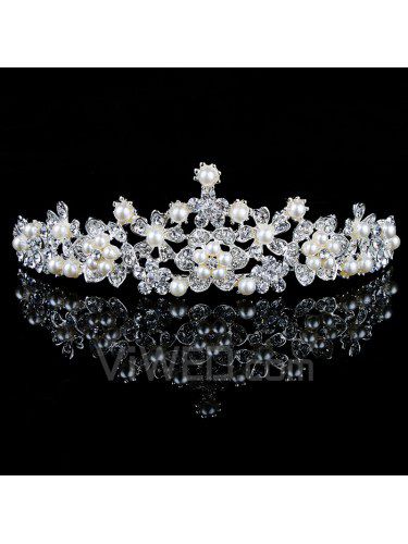 Alloy with Pearls and Rhinestones Flowers Bridal Tiara (Two Colors)