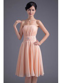 Chiffon Strapless Corset Knee Length Sash and Embroidered Cocktail Dress