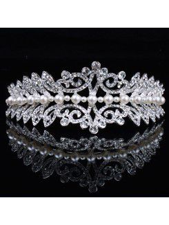 Aleación beauitful con perlas y diamantes de imitación boda nupcial tiara