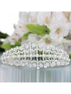 Alloy with Pearls and Rhinestones Flowers Wedding Tiara