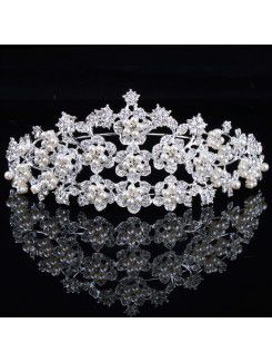 Prachtige legering met parels en rhinestions bloemen bruiloft tiara