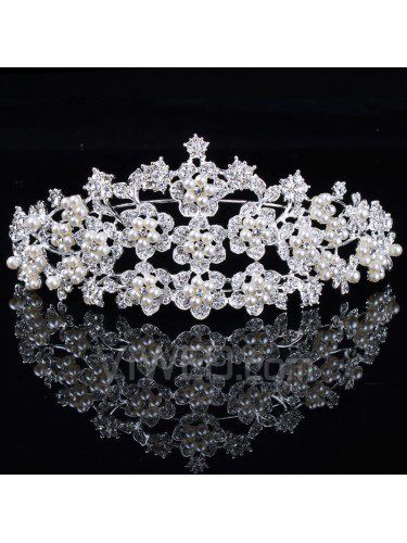 Aleación preciosa con perlas y flores de la boda tiara rhinestions