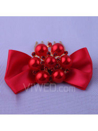 Bowknot rojo y aleación con casco de la boda diamantes de imitación