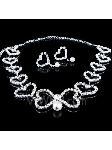 Sweetheart Alloy and Rhinestions Wedding Jewewry Set, Including Necklace and Earrings