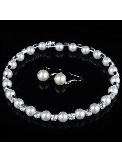 Beauitful strass och pärlor bröllop smycken set med halsband och örhängen