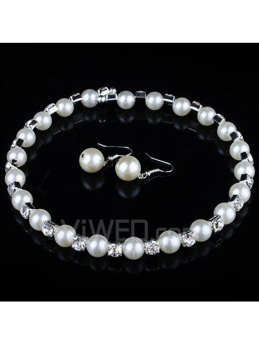 Beauitful rhinestones og perler bryllup smykker sett med halskjede og øredobber