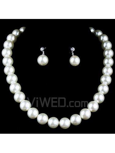 Gorgeous Wedding Jewelry Set,Including Pearls Necklace with Pearls and Rhinestones Earrings