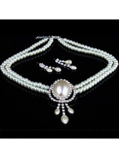 Shining Pearls and Rhinestones Wedding Jewelry Set, Including Earrings and Necklace