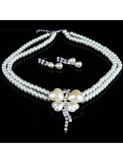 Rhinestones and Sweetheart Pearls Wedding Jewelry Set with Necklace and Earrings