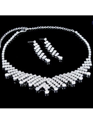 Gorgeous Alloy with Rhinestones Wedding Jewelry Set, Including Earrings and Necklace
