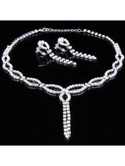 Светлый сплав со стразами свадебный комплект ювелирных изделий , в том числе серьги и ожерелья
