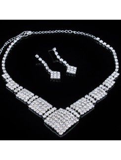 Nydelig firkantet legering med rhinestones bryllup smykker sett , inkludert øredobber og halskjede