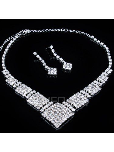 Aleación preciosa plaza con diamantes de imitación de la joyería de la boda , incluyendo aretes y collar