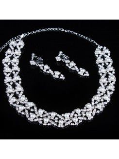 Lysende perler og rhinestones bryllup smykker sæt , herunder øreringe og halskæde