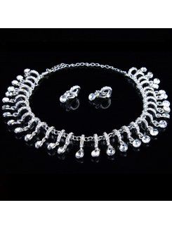 Gorgeous alloy med rhinestones bryllup smykker sett med øredobber og halskjede