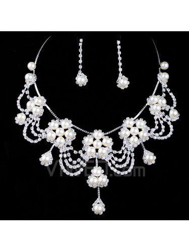Legering med rhinestones og perler bryllup smykker sæt , herunder øreringe og halskæde ( to farver )