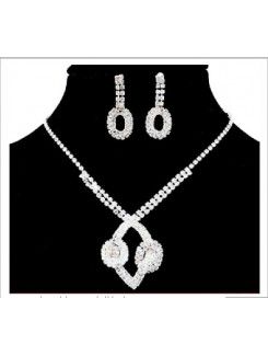 Shining Alloy with Rhinestones Wedding Jewelry Set-Necklace and Earrings