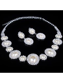 Beauitful bryllup smykker sæt-rhinestones og perler halskæde og øreringe