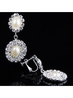 Beauitful Wedding Jewelry Set-Rhinestones and Pearls Necklace and Earrings
