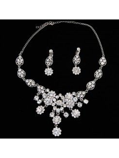 Rhinestones and Alloy Plated Wedding Jewelry Set,Including Necklace and Earrings