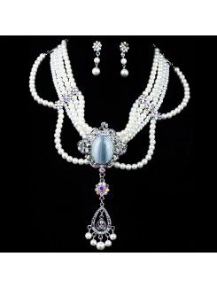Biżuteria ślubna z perłami dżetów ustawić błyszczące i cyrkonie kolczyki , naszyjnik