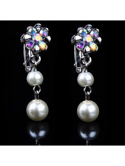 Rhinestones Wedding Jewelry Set with Shining Pearls and Rhinestones Earrings,Necklace