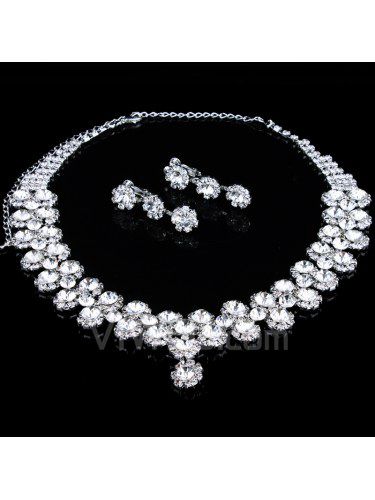 Glänzende hochzeit schmuck-set, einschließlich perlen und strass ohrringe, halskette