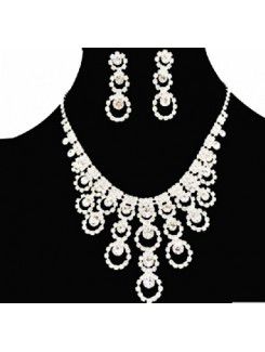 Wedding Jewelry Set-Fashion Alloy with Rhinestones Necklace and Earrings