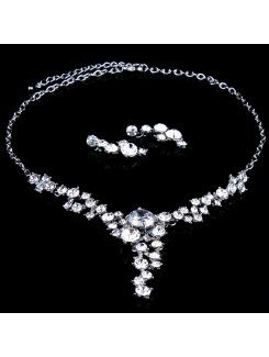 Beauitful Alloy with Rhinestones Wedding Jewelry Set, Including Earrings and Necklace (Two Colors Available)