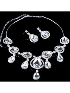 Legering med rhinestones og glass bryllup smykker sett , inkludert øredobber og halskjede