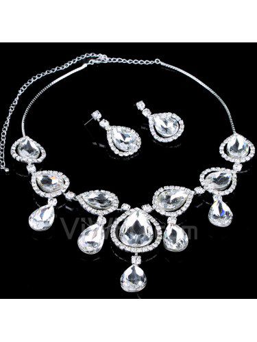 Alloy with Rhinestones and Glass Wedding Jewelry Set,Including Earrings and Necklace
