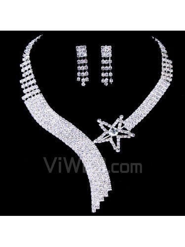 Kunstnerisk legering med rhinestones stjerne bryllup smykker sæt med halskæde og øreringe