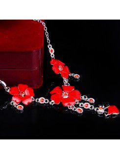 Red Zircons and Rhinestones with Alloy Wedding Jewelry Set, Including Earrings and Necklace