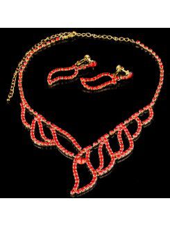 Mariage magnifique ensemble de bijoux-alliage plaqué avec strass boucles d'oreilles et collier