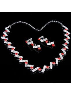 Strass vermelho e prata liga de casamento conjunto de jóias , incluindo colar e brincos