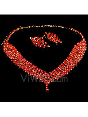 Beauitful legierung mit roten strass hochzeit schmuck-set, einschließlich ohrringe und halskette