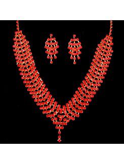 Beauitful Alloy with Red Rhinestones Wedding Jewelry Set, Including Earrings and Necklace