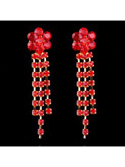 Red Rhinestones Flowers and Alloy Wedding Jewelry Set,Including Necklace and Earrings