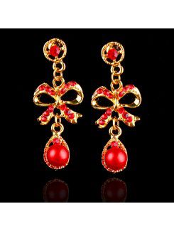 Red Rhinestones and Gold Alloy Wedding Jewelry Set,Including Necklace and Earrings