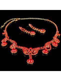 Magnifique ensemble de bijoux de mariage , y compris alliage plaqué avec strass et boucles d'oreilles en verre , collier