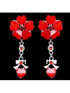 Beauitful Alloy with Red Glaze Wedding Bridal Earrings