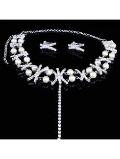 New Style Pearls and Rhinestones Wedding Jewelry Set,Including Necklace,Earrings and Tiara