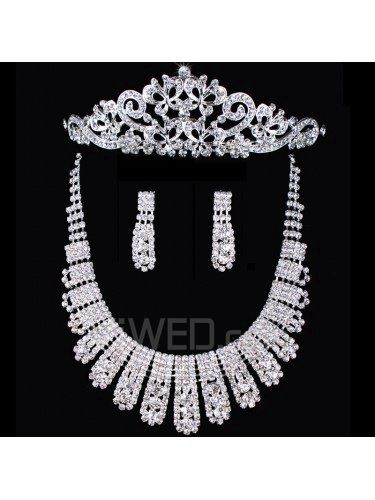 Beauitful liga com strass casamento conjunto de jóias , incluindo brincos e colar , tiara